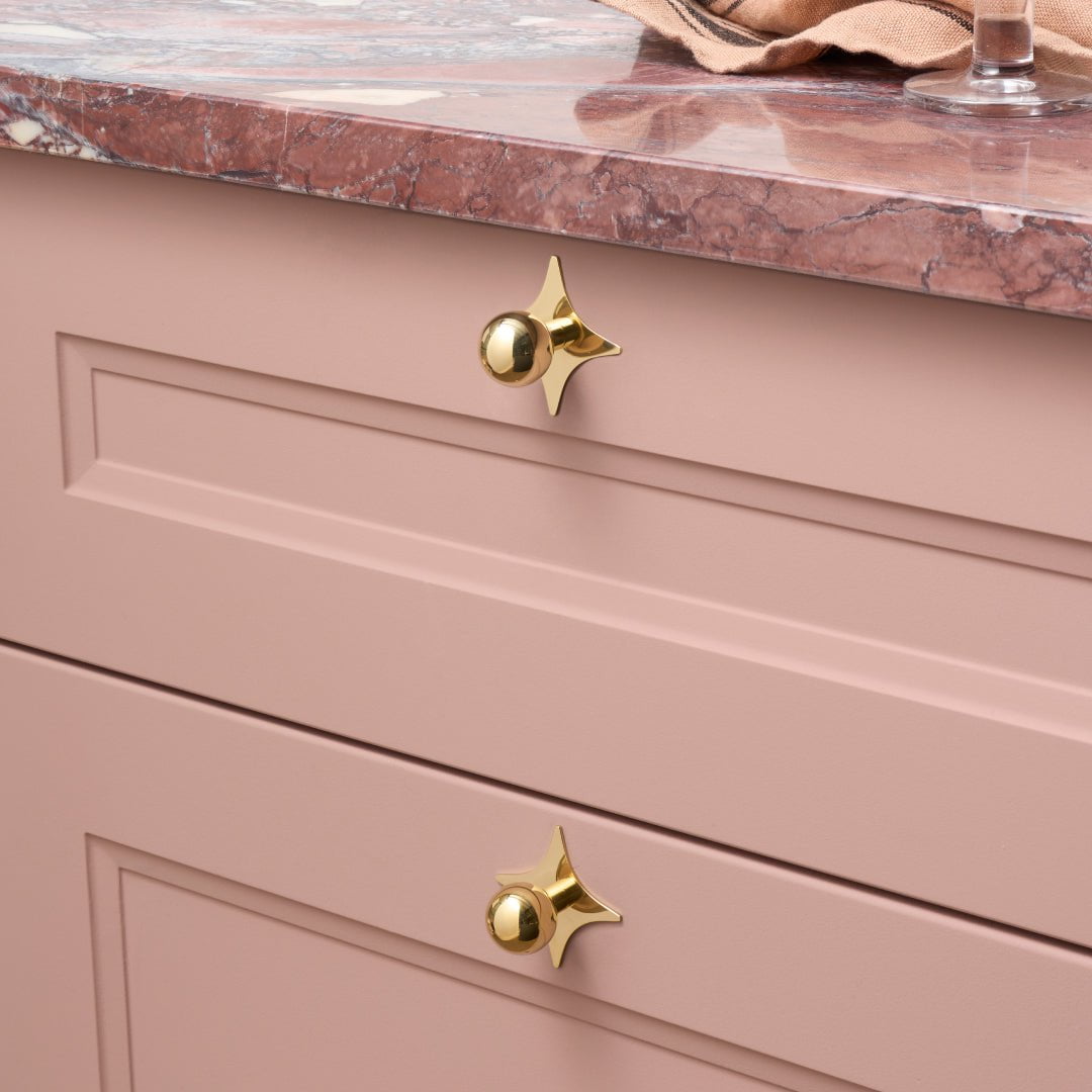 Plank Hardware Cabinetry ADA Pair of Small Star Handle Backplate - Unlacquered Brass