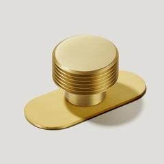 Plank Hardware Cabinetry Knob with Backplate BEZEL Grooved Knob - Brass