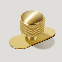 Plank Hardware Cabinetry Knob with Backplate HUMBOLDT Knurled Button Knob - Brass