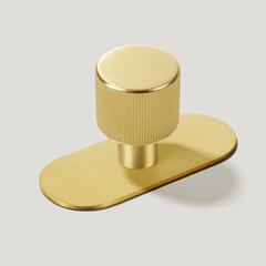 Plank Hardware Cabinetry Knob with Backplate LENNON Grooved Button Knob - Brass