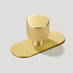 Plank Hardware Cabinetry Knob with Backplate REVILL Knurled Button Knob - Brass