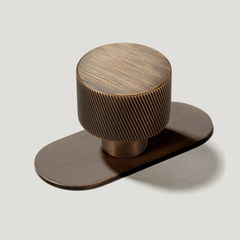 Plank Hardware Cabinetry Knob with Backplate SWIFT Swirled Knob - Antique Brass