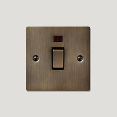 Plank Hardware Electric 20A Double Pole Switch with Neon Indicator - Antique Brass