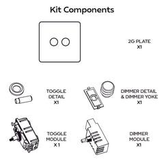 Plank Hardware Electric ALVA 2G Paintable Mixed Switch 1Toggle/ 1Dimmer - Brass