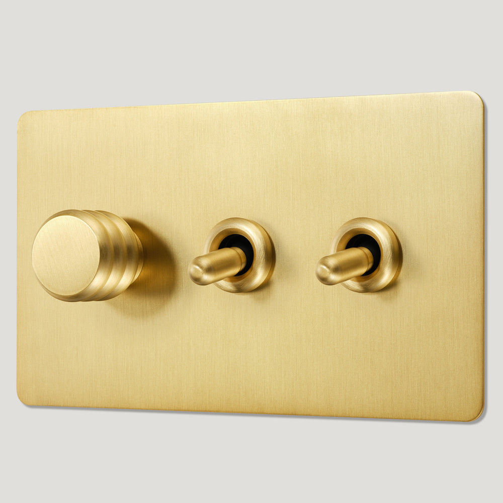 ALVA 3G Mixed Light Switch 2 Toggle / 1 Dimmer - Brass
