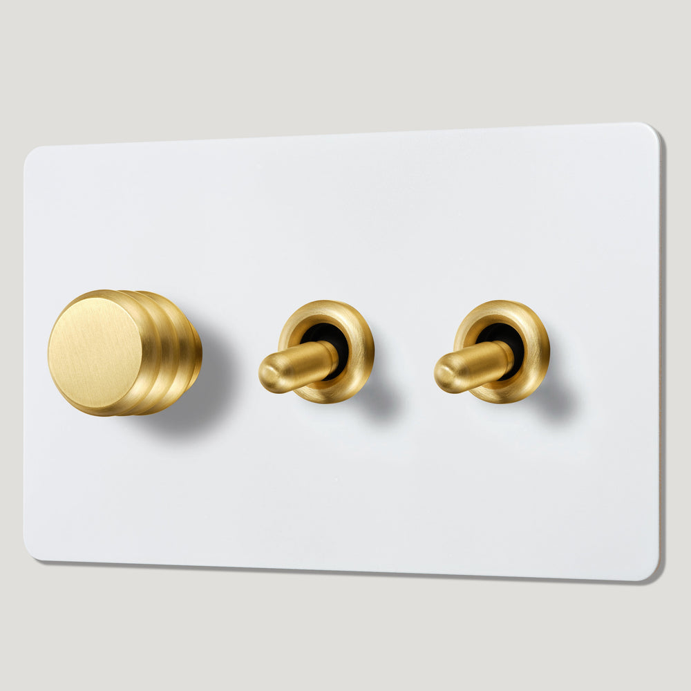 ALVA 3G Paintable Mixed Switch 2Toggle/ 1Dimmer - Brass