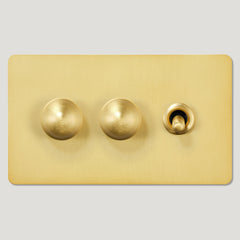 Plank Hardware Electric BOBBIN 3G Mixed Switch 1 Toggle / 2 Dimmer - Brass