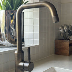 Plank Hardware Taps ARMSTRONG Swirled Kitchen Mixer Tap - Antique Brass