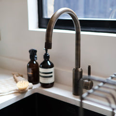 Plank Hardware Taps PORTMAN Knurled Kitchen Mixer Tap - Antique Brass