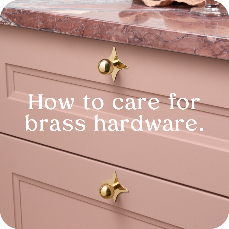 Pink Cabinets with Unlacquered Brass Knobs with Star Backplates.
