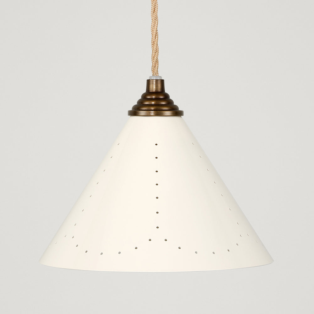 VESPER Conical Pendant Light - Cream Enamel & Antique Brass