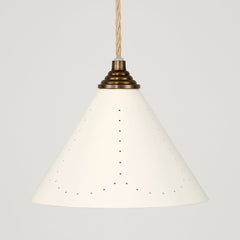 VESPER Conical Pendant Light - Cream Enamel & Antique Brass