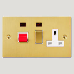 45A Cooker Switch with 13A Switched Socket - Brass