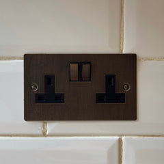 SYLVIE Double Plug Socket - Antique Brass (Black Insert)