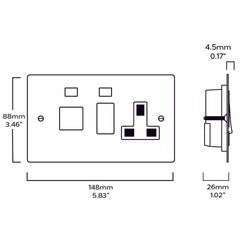 45A Cooker Switch with 13A Switched Socket - Brass