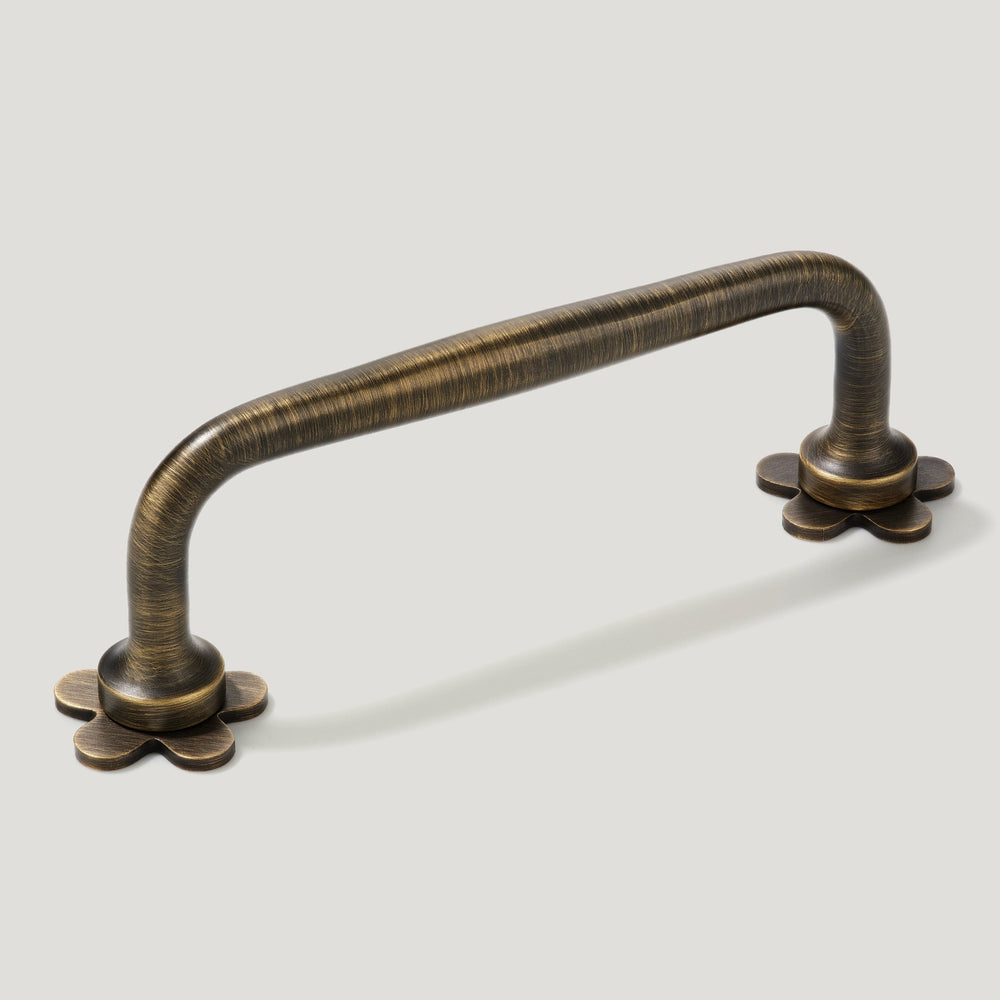 ADA Handle with Flower Backplates - Antique Brass