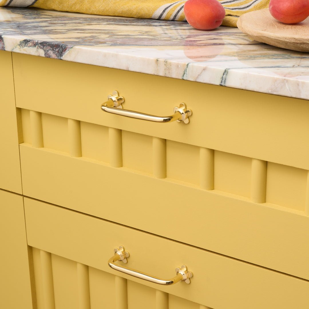 ADA Handle with Flower Backplates - Unlacquered Brass - Plank Hardware