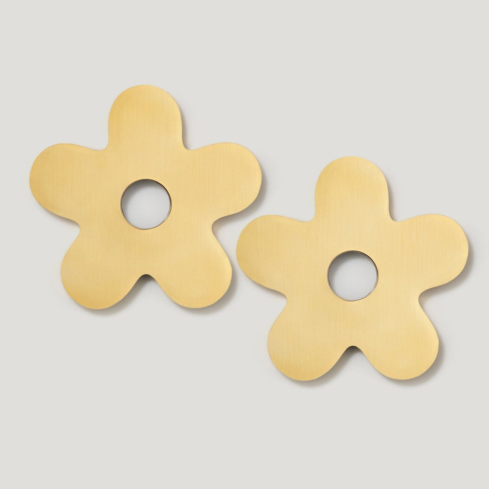 ADA Pair of Small Flower Handle Backplates - Brass