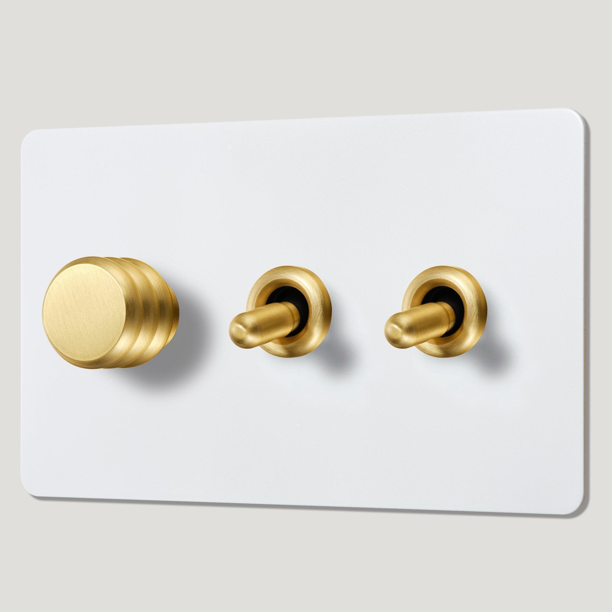 ALVA 3G Paintable Mixed Switch 2Toggle/ 1Dimmer - Brass - Plank Hardware