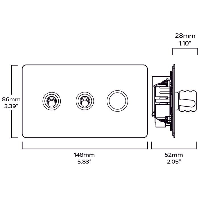 ALVA 3G Paintable Mixed Switch 2Toggle/ 1Dimmer - Brass - Plank Hardware