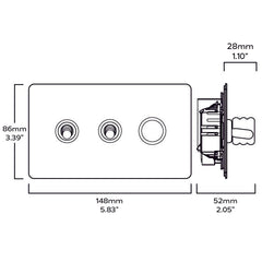 ALVA 3G Paintable Mixed Switch 2Toggle/ 1Dimmer - Brass - Plank Hardware