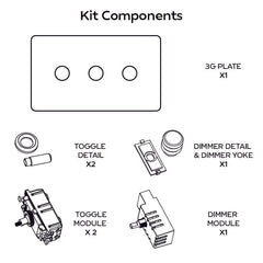 ALVA 3G Paintable Mixed Switch 2Toggle/ 1Dimmer - Brass - Plank Hardware
