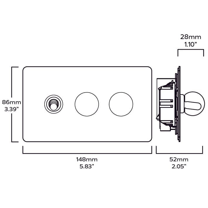BOBBIN 3G Paintable Mixed Switch 1Toggle/ 2Dimmer - Brass - Plank Hardware