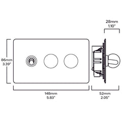 BOBBIN 3G Paintable Mixed Switch 1Toggle/ 2Dimmer - Brass - Plank Hardware