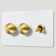 BOBBIN 3G Paintable Mixed Switch 1Toggle/ 2Dimmer - Brass - Plank Hardware