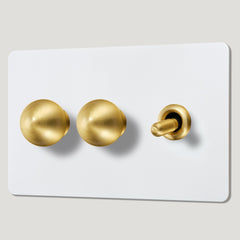 BOBBIN 3G Paintable Mixed Switch 1Toggle/ 2Dimmer - Brass - Plank Hardware