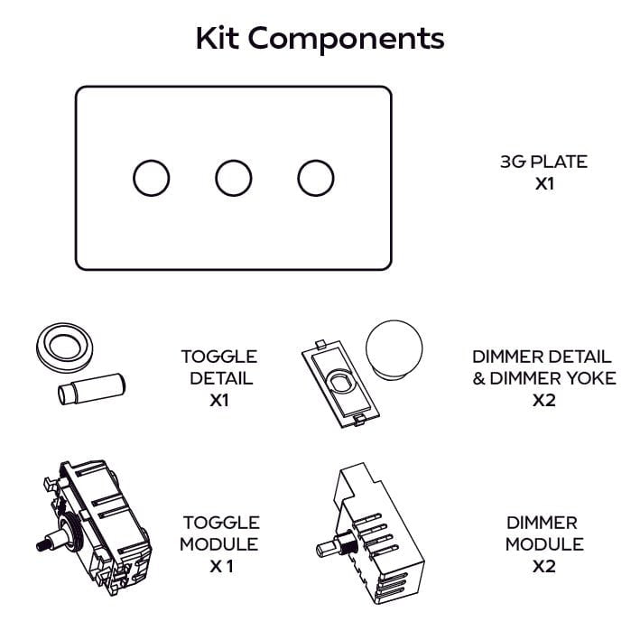 BOBBIN 3G Paintable Mixed Switch 1Toggle/ 2Dimmer - Brass - Plank Hardware