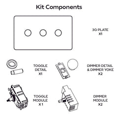 BOBBIN 3G Paintable Mixed Switch 1Toggle/ 2Dimmer - Brass - Plank Hardware