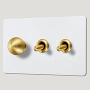 BOBBIN 3G Paintable Mixed Switch 2Toggle/ 1Dimmer - Brass - Plank Hardware