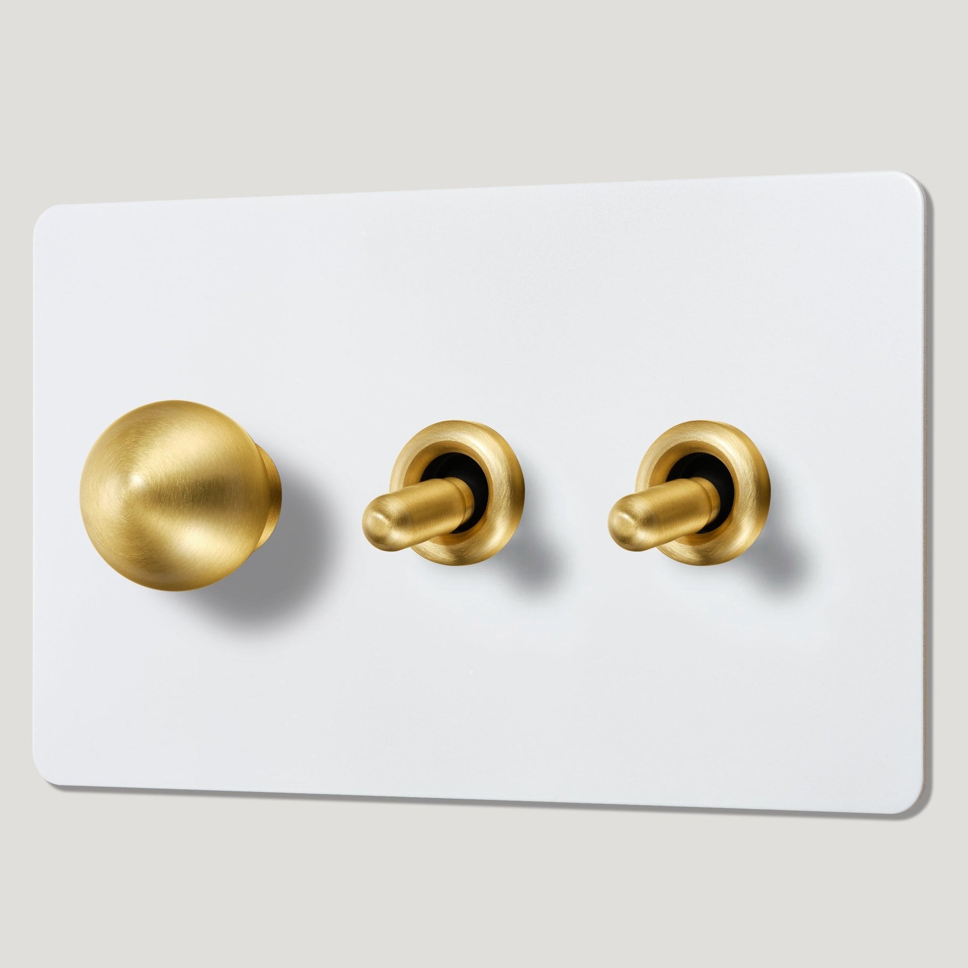 BOBBIN 3G Paintable Mixed Switch 2Toggle/ 1Dimmer - Brass - Plank Hardware