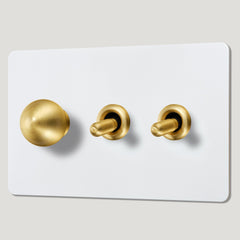 BOBBIN 3G Paintable Mixed Switch 2Toggle/ 1Dimmer - Brass - Plank Hardware