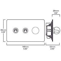 BOBBIN 3G Paintable Mixed Switch 2Toggle/ 1Dimmer - Brass - Plank Hardware