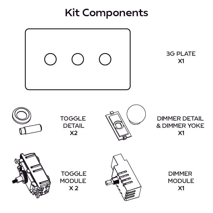 BOBBIN 3G Paintable Mixed Switch 2Toggle/ 1Dimmer - Brass - Plank Hardware