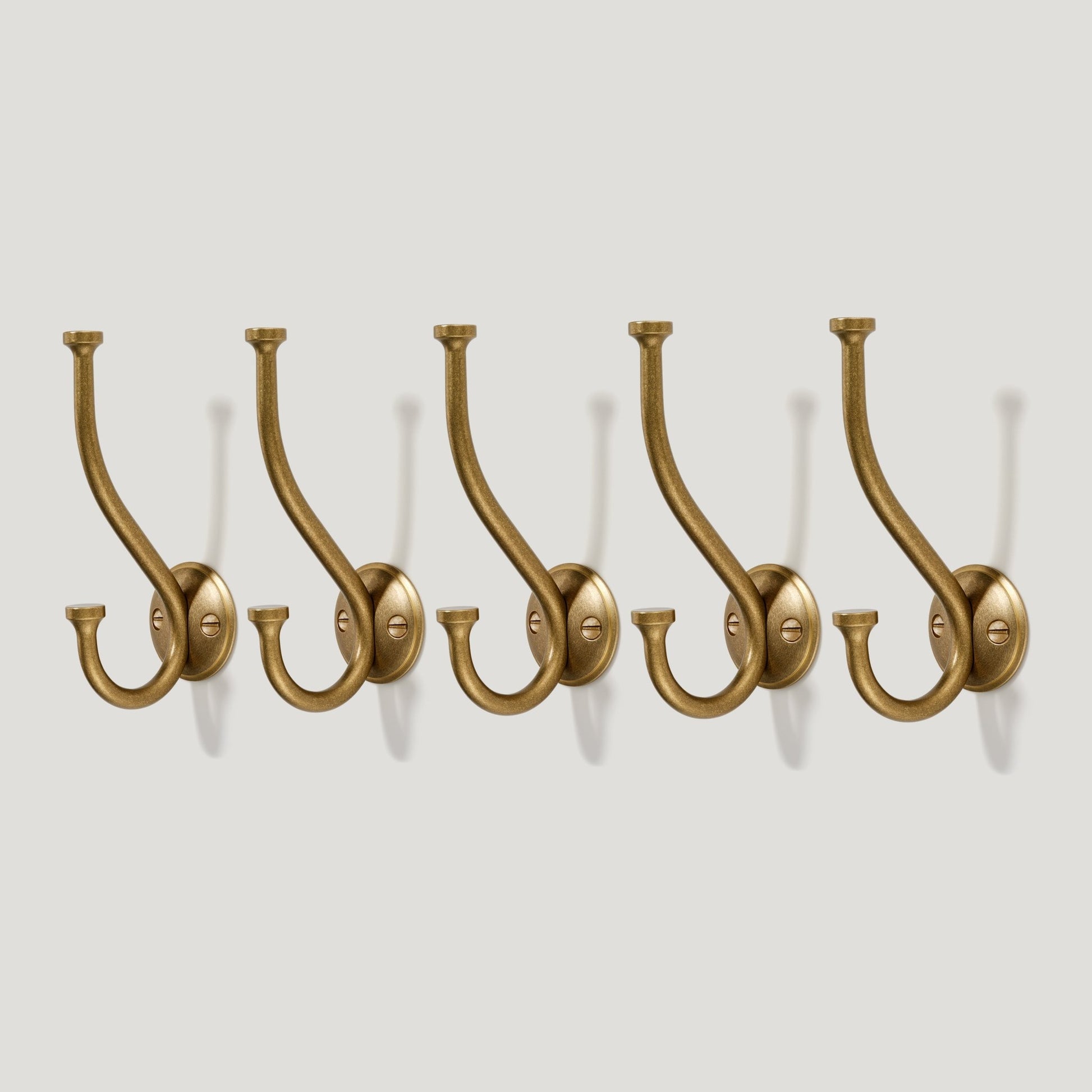 GRAYSON Shaker Double Fixing Hook - Aged Brass - Plank Hardware