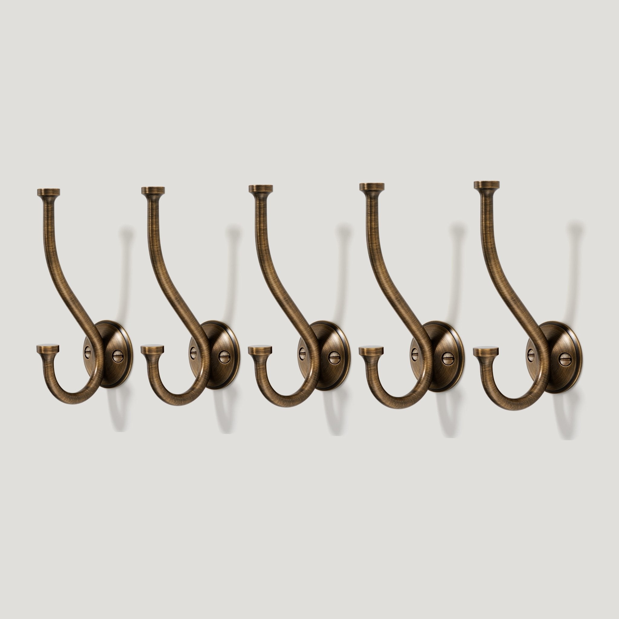 GRAYSON Shaker Double Fixing Hook - Antique Brass - Plank Hardware