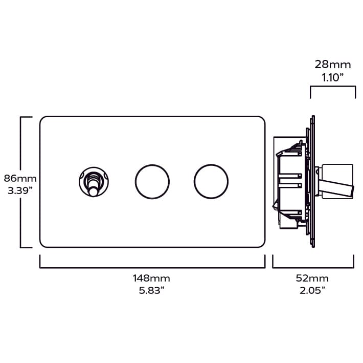 MAXWELL 3G Paintable Mixed Switch 1Toggle/ 2Dimmer - Brass - Plank Hardware