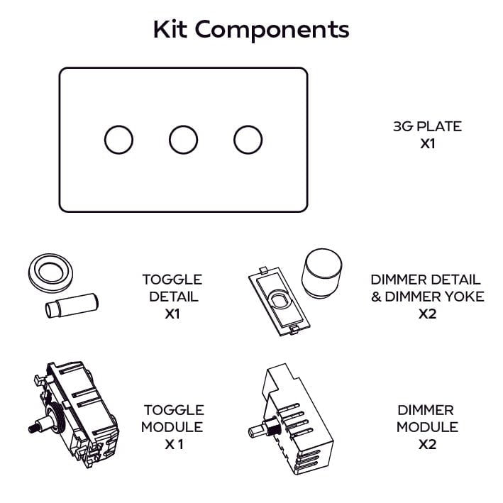 MAXWELL 3G Paintable Mixed Switch 1Toggle/ 2Dimmer - Brass - Plank Hardware