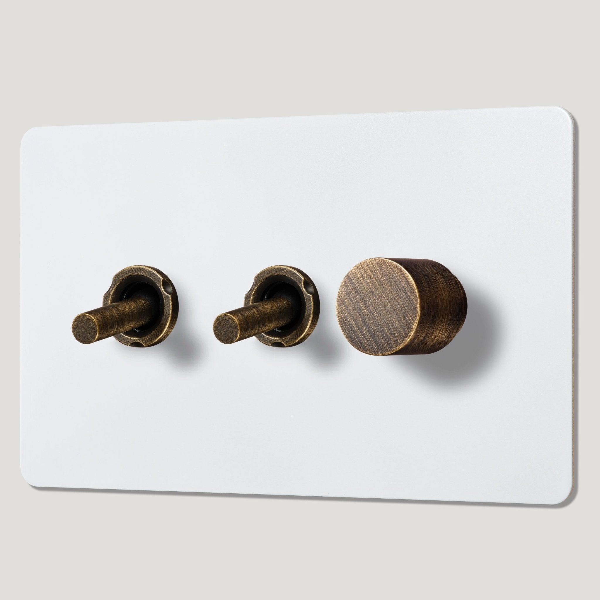 MAXWELL 3G Paintable Mixed Switch 2Toggle/ 1Dimmer - Antique Brass - Plank Hardware