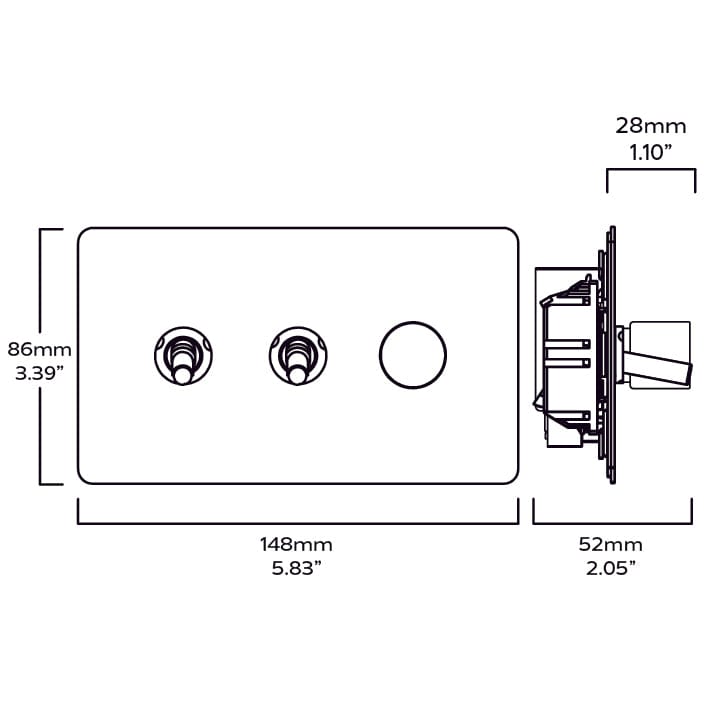 MAXWELL 3G Paintable Mixed Switch 2Toggle/ 1Dimmer - Antique Brass - Plank Hardware