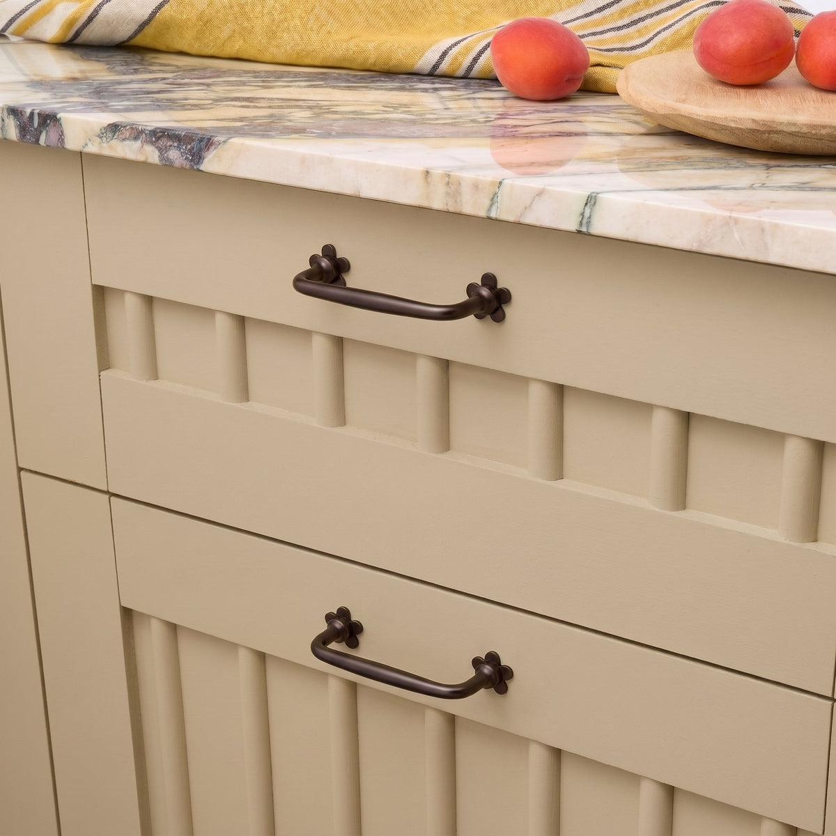Plank Hardware Cabinetry ADA Handle with Flower Backplates - Blackened Bronze