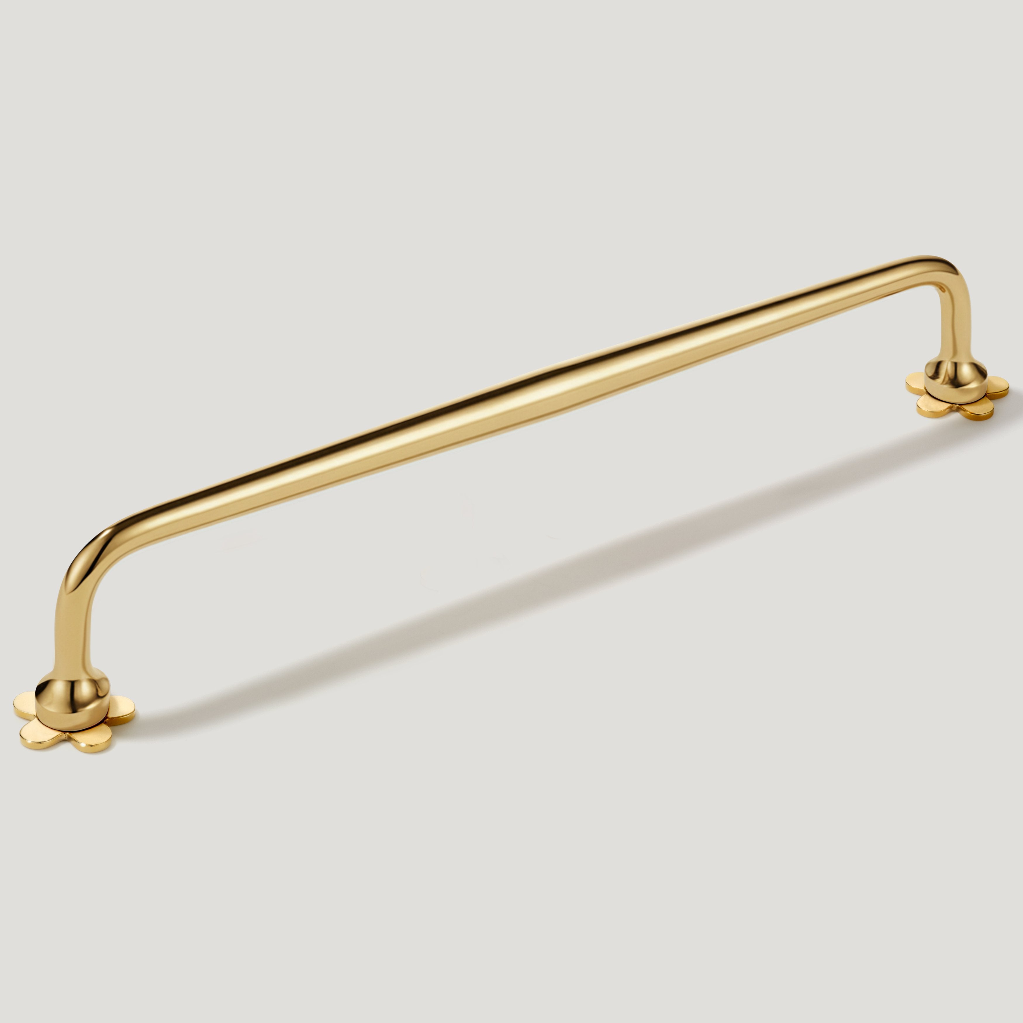 Plank Hardware Cabinetry 235mm (220mm CC) ADA Handle with Flower Backplates - Unlacquered Brass