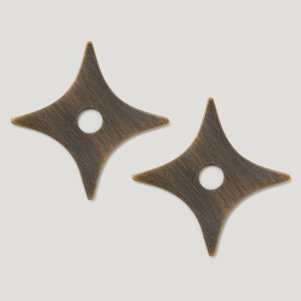 ADA Pair of Small Star Handle Backplate - Antique Brass