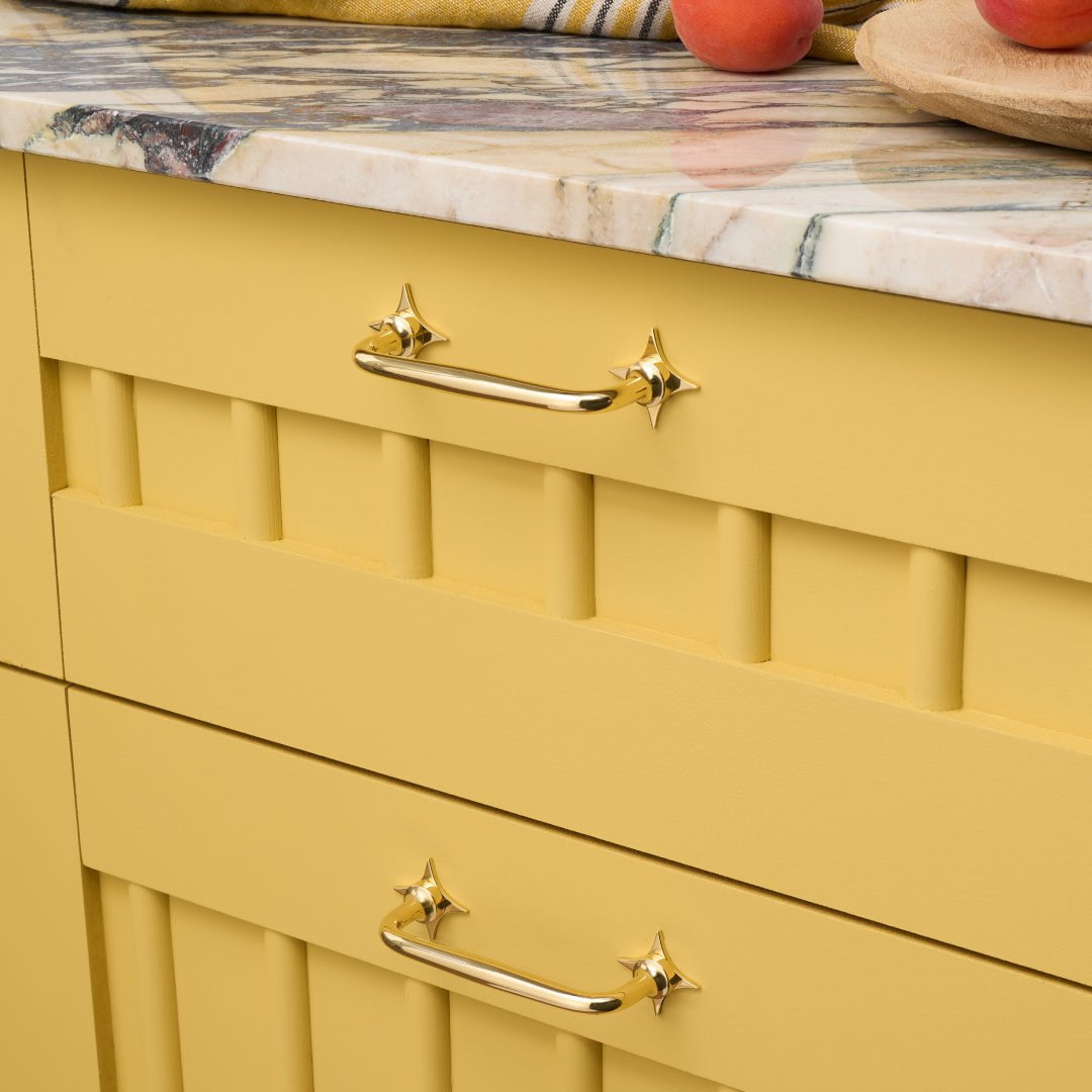 Plank Hardware Cabinetry ADA Pair of Small Star Handle Backplate - Unlacquered Brass