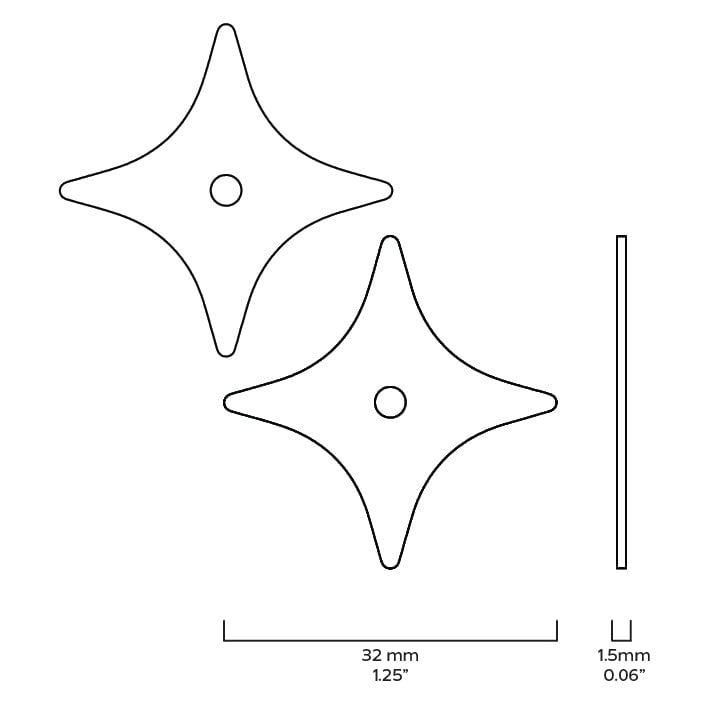 Plank Hardware Cabinetry ADA Pair of Small Star Handle Backplate - Unlacquered Brass