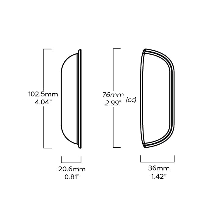 Plank Hardware Cabinetry 102mm (76mm CC) ALBANY 102mm Cup Pull - Polished Nickel