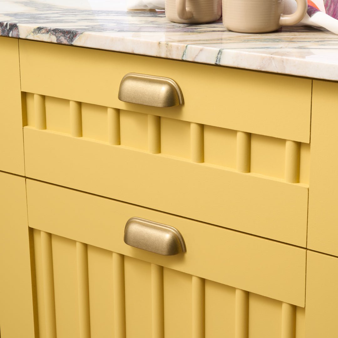 Plank Hardware Cabinetry ALBANY Traditional Cup Pull - Aged Brass